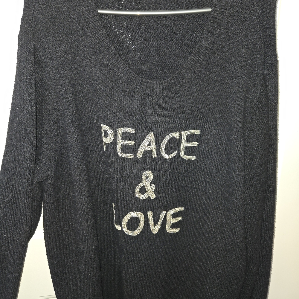 Terra & Sky Black Sweater with Peace & Love Design